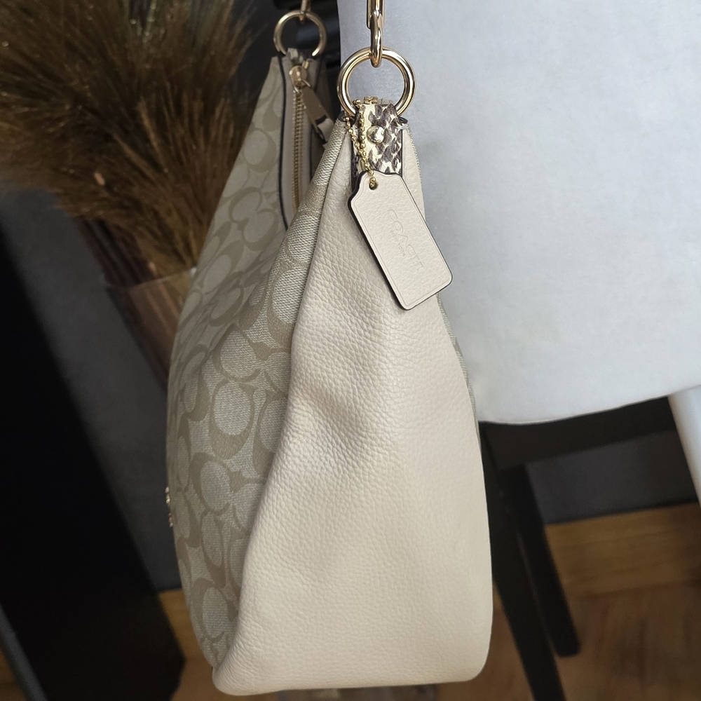 Coach Jules Hobo Pebble & Snake-Embossed Leather Bag Light Khaki/Ivory C91 - Picture 6 of 14